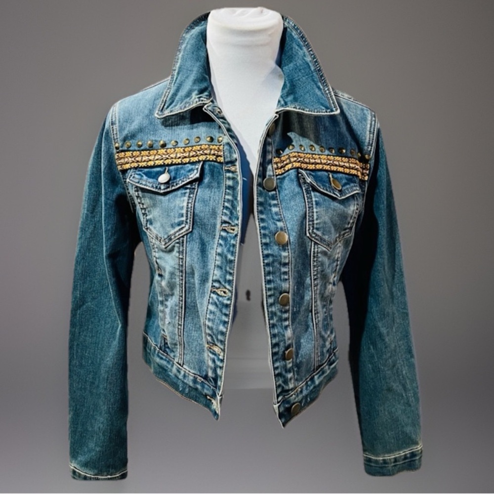Dark Wash Studded Denim Jean Jacket